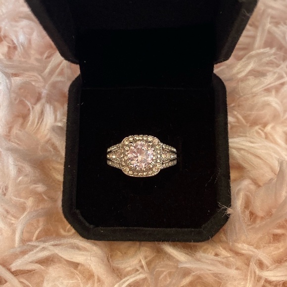 Round Diamond Square Halo sterling silver engagement ring size 6 7 8 New in box - Picture 3 of 10